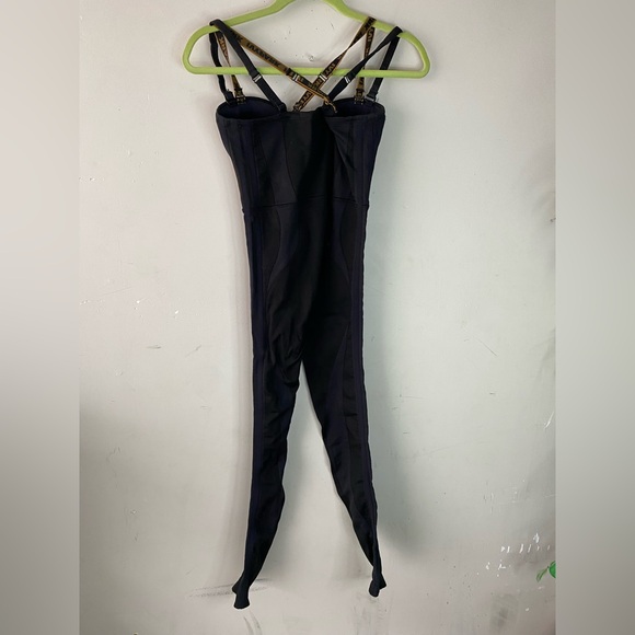 Adidas x Ivy Park Black Knit Jumpsuit XS Ribbed Corset Catsuit Logo Straps - Picture 4 of 11